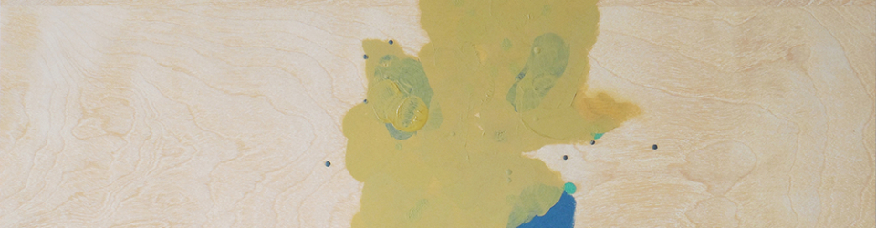 abstract oil painting by Laura Bidwa with ochre yellow, navy blue, and kelly green